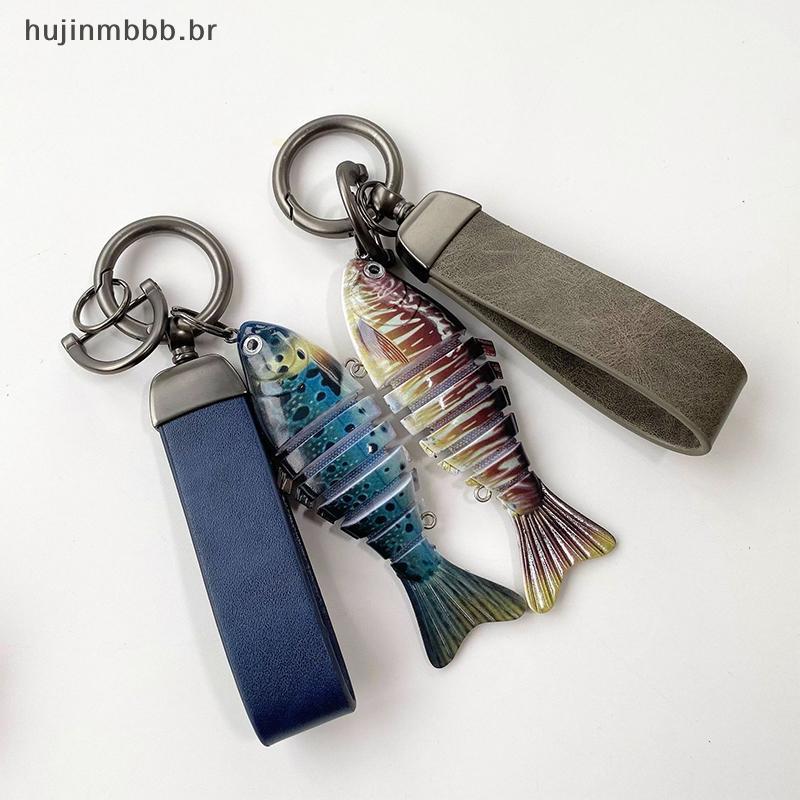 huji Acrílico Peixe Chaveiro Multi Articulado Simulação Isca 3D Realista Pingente Para Carro Chave Saco Pescador Lembran