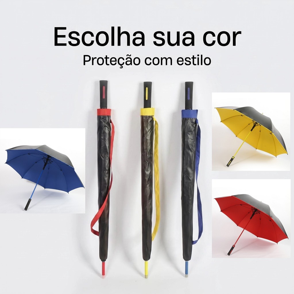 Guarda Chuva Automático 8 Hastes Reforçadas, Resistente ao Vento e Proteção Solar Blackout