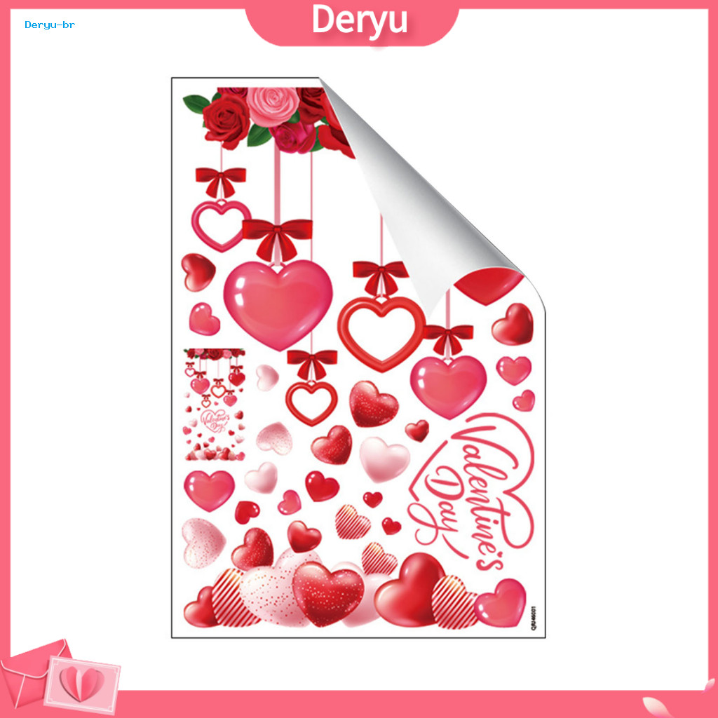 Window Sticker Pvc Wall Stickers Valentine’s Day Clings Pink Heart Reusable Static Decals for Home Bathroom Office Dec