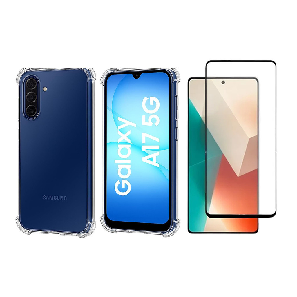 Capa Para Samsung Galaxy A17 Transparente Anti Impacto + Película De Vidro 3d 