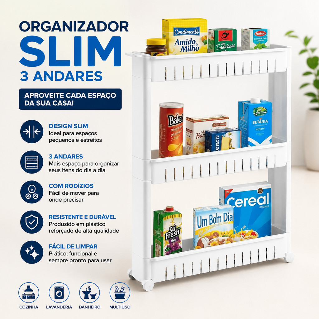 Armário Organizador Carrinho Cozinha Multiuso com Rodinhas Banheiro Lavanderia Armarinho com Rodas