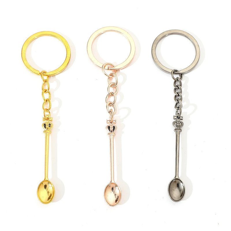 Colar com Pingente de Colher Mini Coroa Vintage, Chaveiro, Joia de Liga, Presente
