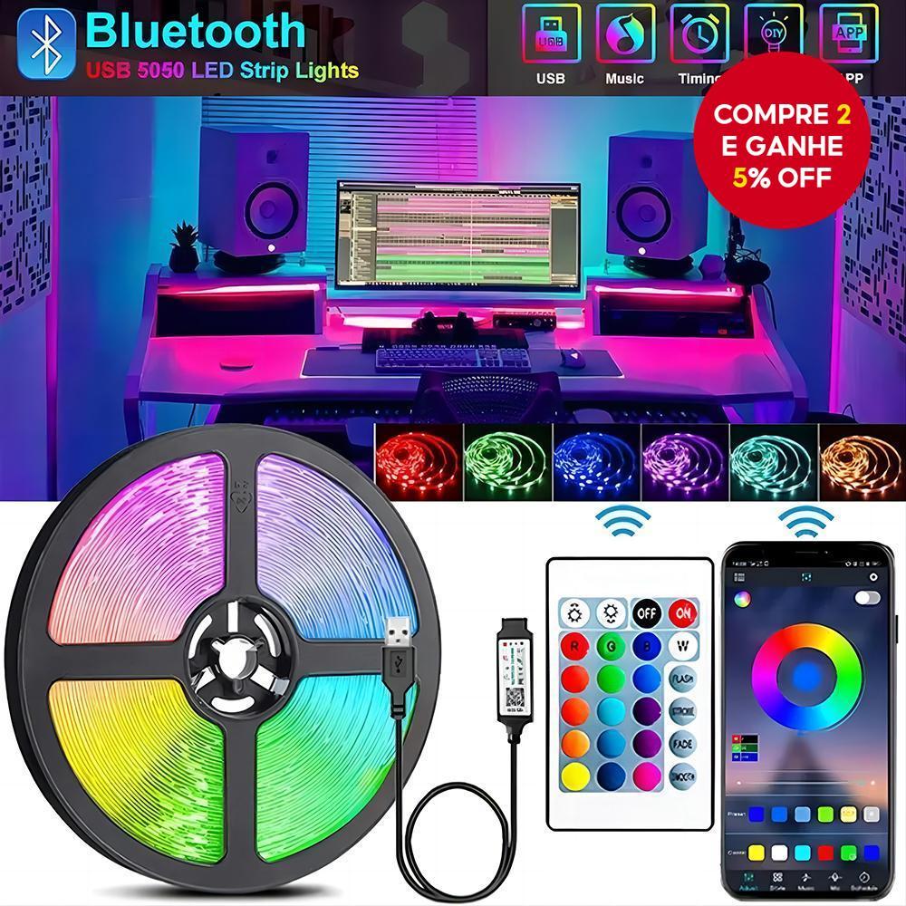 Fita LED USB Bluetooth RGB 5V-5050 SMD Flexível Autoadesiva Para Decoração De Mesa De TV 1-5M