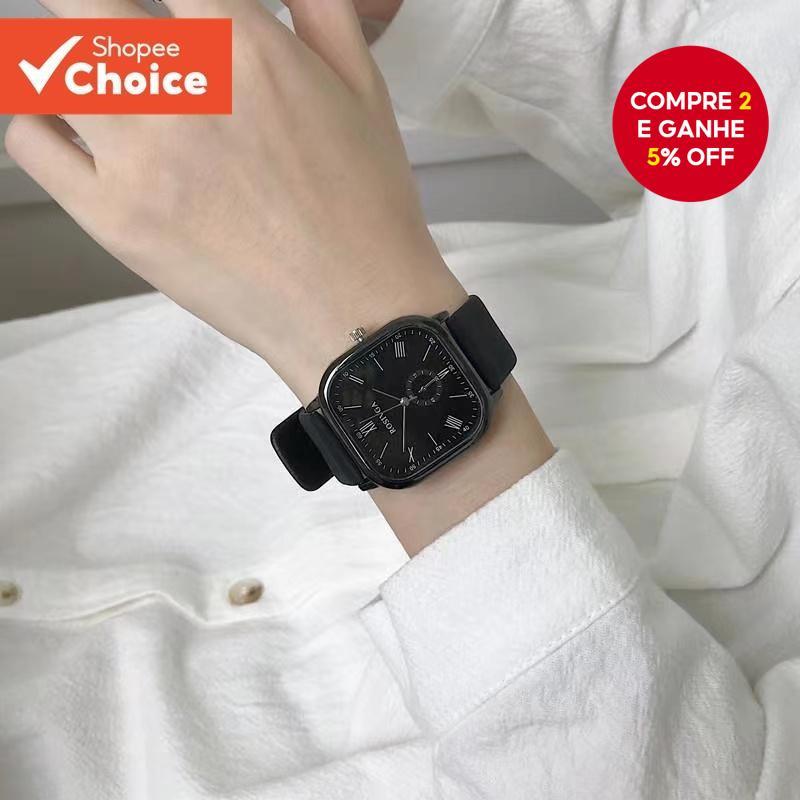 Relógio Clássico De Quartzo Com Mostrador Quadrado-Pulseira De Couro PU Para Homens E Mulheres , Ideal Esportes Negócios