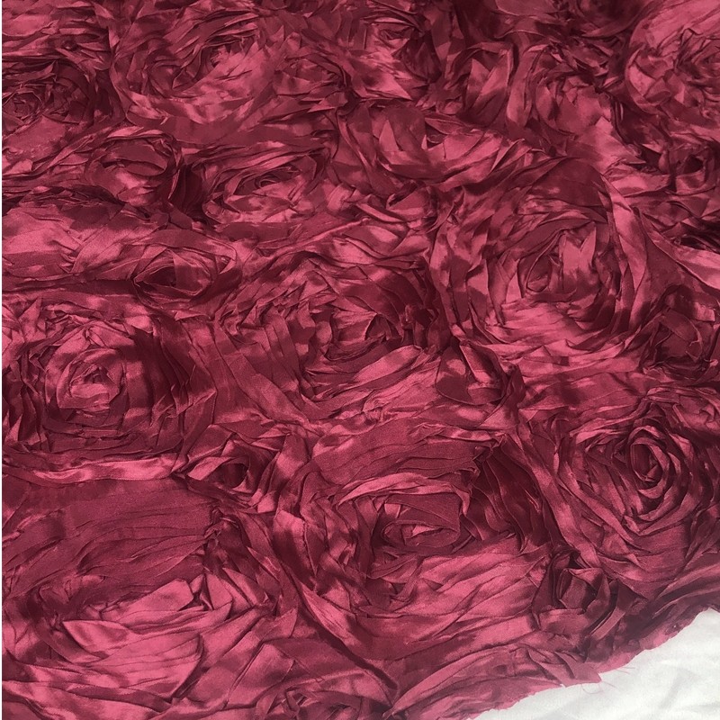 Vinho fino flor vermelha tridimensional Pan flor moda tecido elegante vestido saia Designer artesanal tecido diy