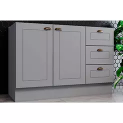 Balcão de Cozinha Modulado Americana 2 Portas e 3 Gavetas p/ Pia 120cm S/tampo Cinza - Henn