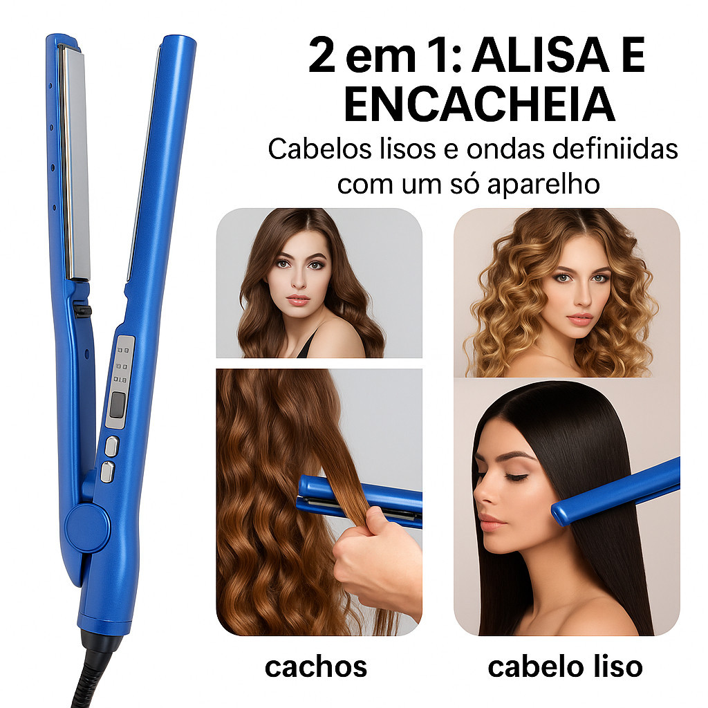 Chapinha 2 em 1 Alisadora e Modeladora – Rápida, Portátil, Para Cabelos Lisos e Ondulados