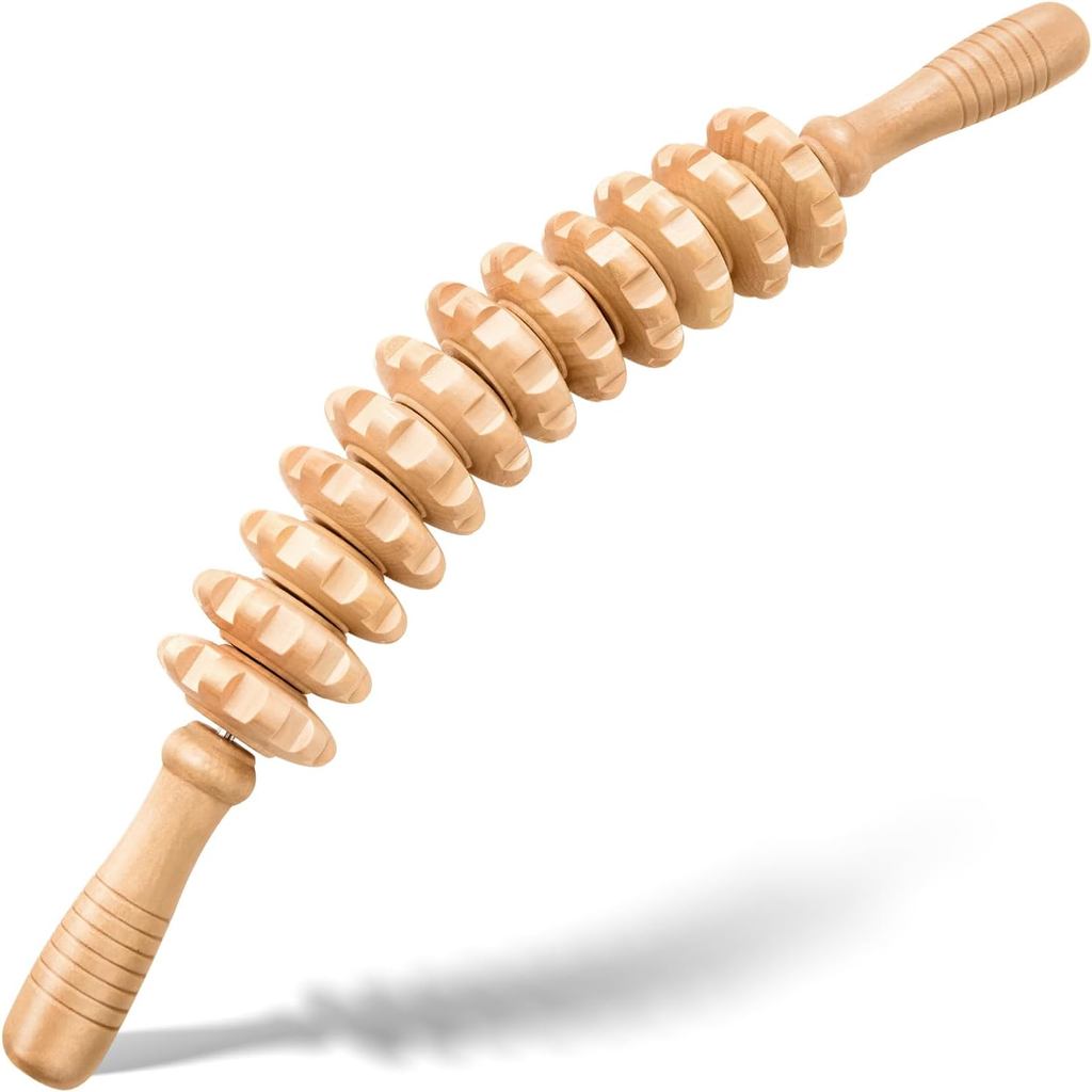Rolo de Massagem de Madeira para Celulite nas Pernas e Coxas - Ferramenta Manual para Alívio Muscular, Drenagem Linfátic