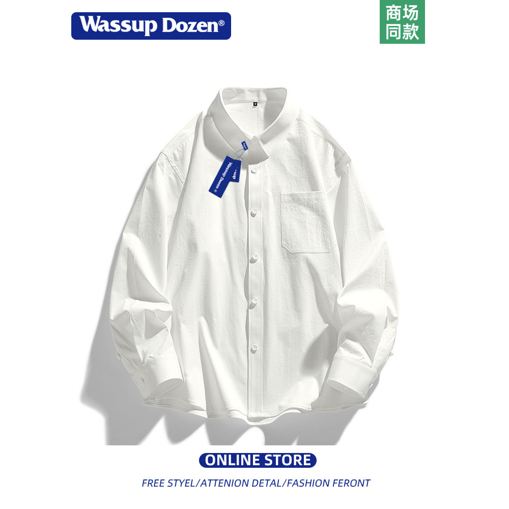 WASSUP DOZEN Camisa de algodão pesado masculina manga comprida primavera High-End solta Casual camisa branca jaqueta