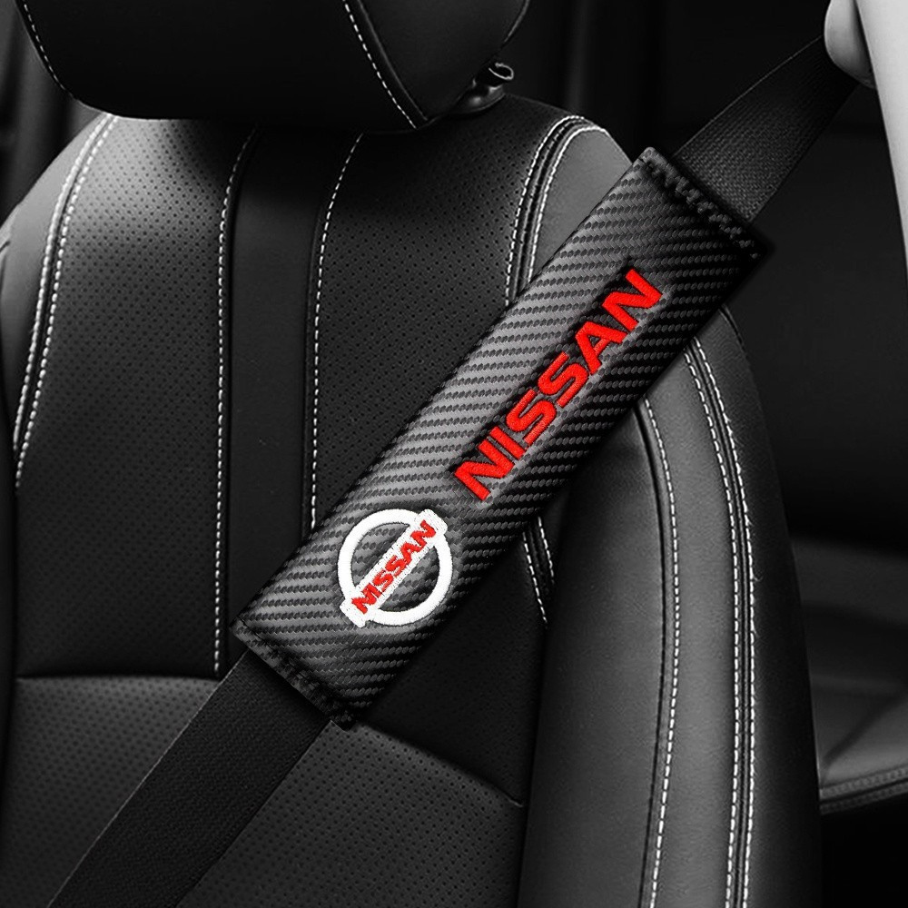 2 peças de capa de cinto de segurança em fibra de carbono Nissan para March, Almera, Note, Livina, Juke, X-trail, Versa,