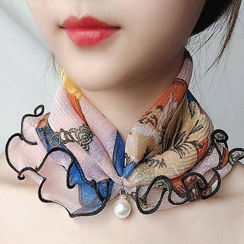 Primavera outono lenço fino feminino versão coreana moda All-Match decorativo pescoço protetor pequeno lenço de seda var