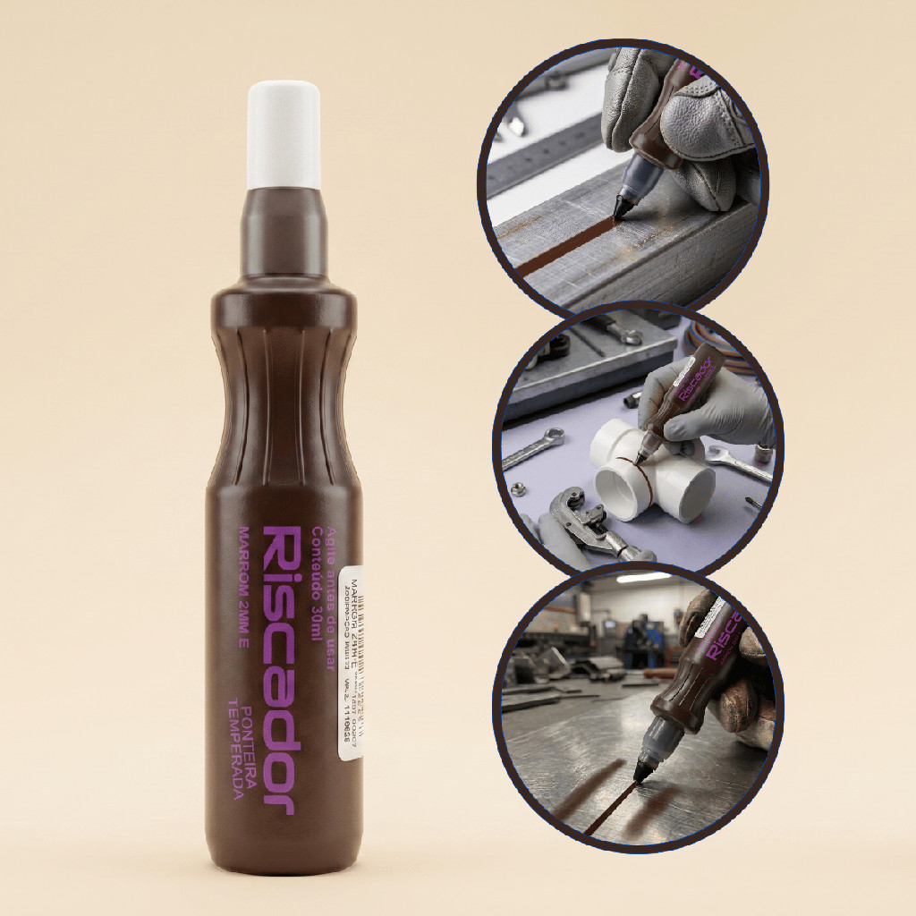 Kit 2 Marcador Riscador Caneta Industrial Marrom 2mm 60ml Ferro Chapa Concreto