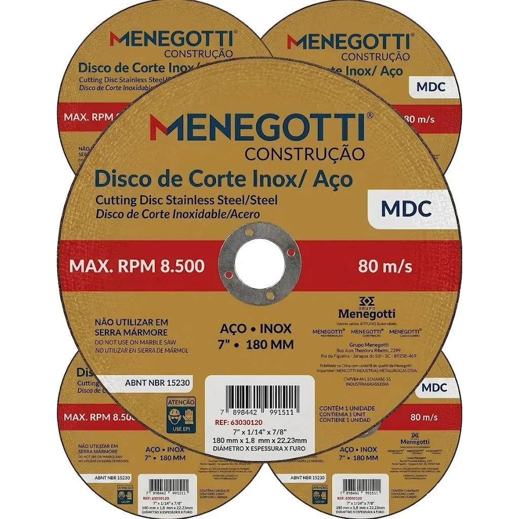 Kit 5 Unidades Disco De Corte Inox Mdc 180mm Menegotti