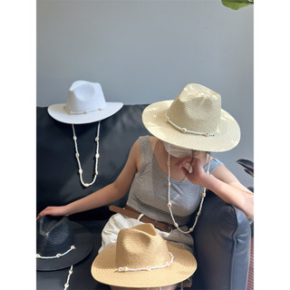 Sun sunnyunder/novo estilo moda Retro concha corrente chapéu de palha feminino Jazz chapéu protetor solar guarda-sol fér
