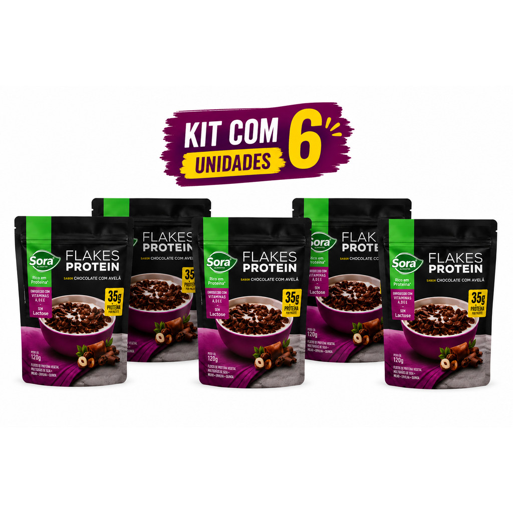 Kit 6 x Cereal Sora - Corn Flakes Protein Chocolate com Avelã Vegano 120g