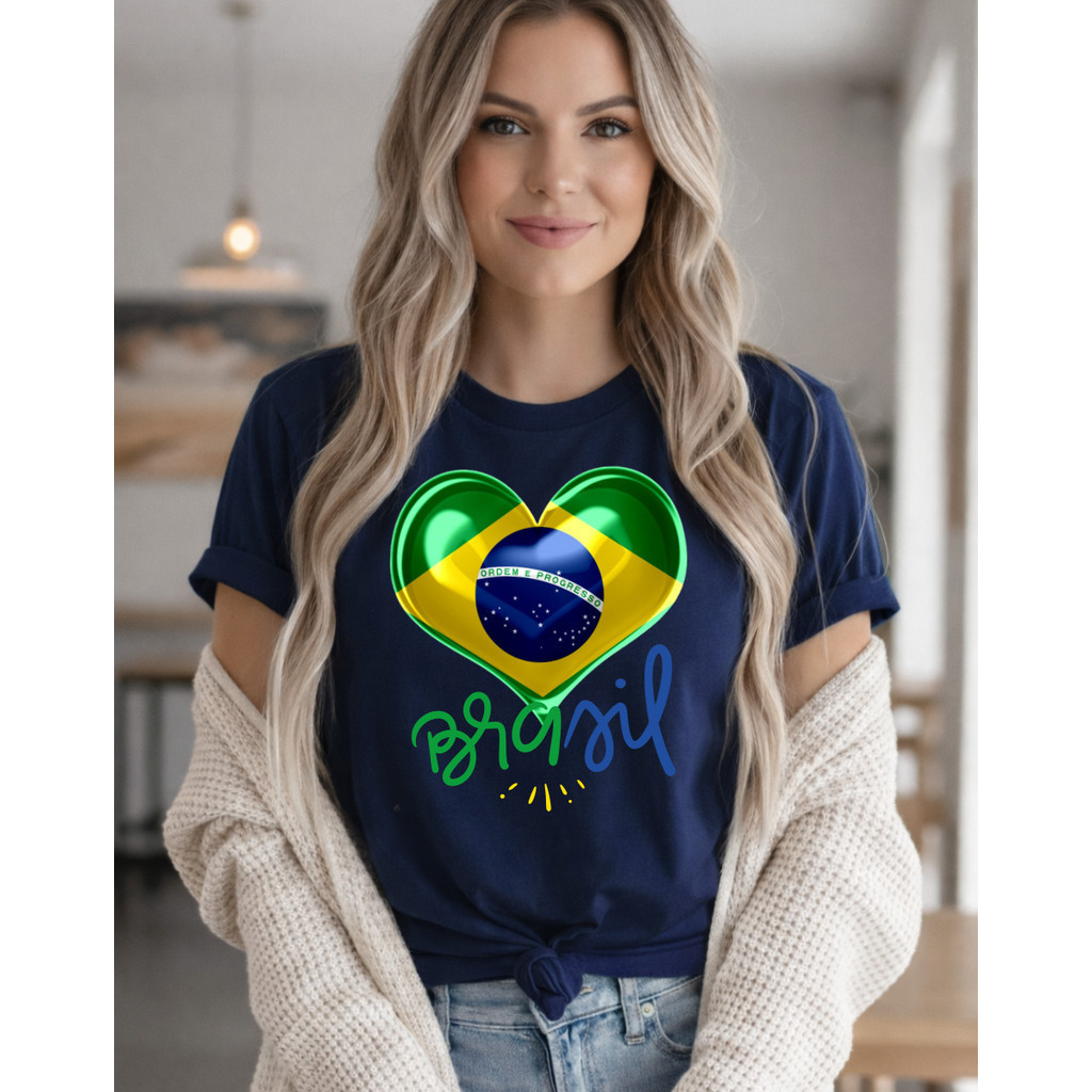 Camiseta Feminina Camisa Seleção Brasileira Algodão T-Shirt Blusa Brasil Copa do Mundo Estampada