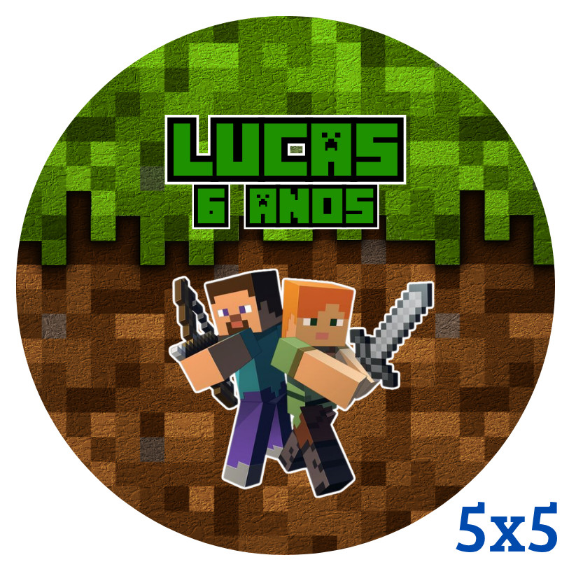 Adesivo Personalizado Minecraft 5x5 | Lembrancinha | Festa Infantil | Aniversário