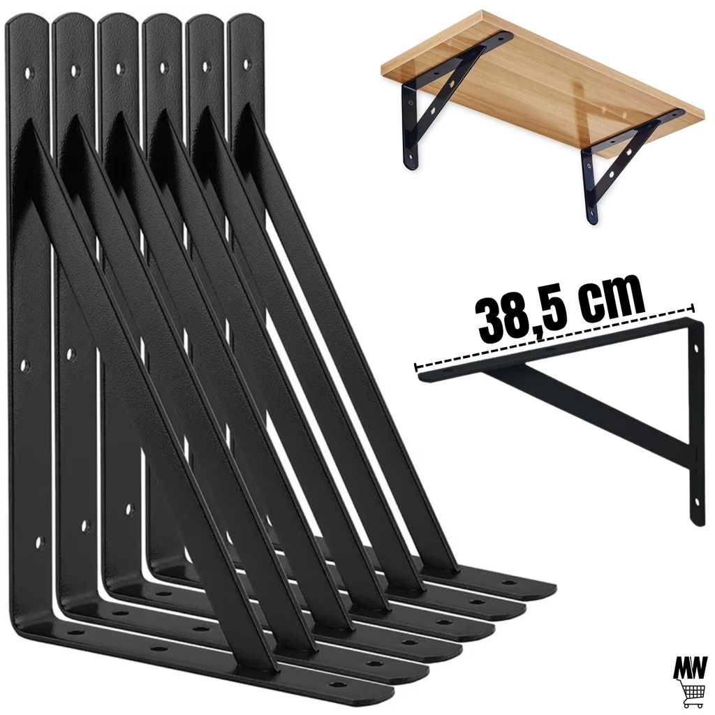 Kit 2 a 12 Suportes Mão Francesa Preta 38,5cm Canto Tábua Cantoneira Reforçada - Envio Imediato