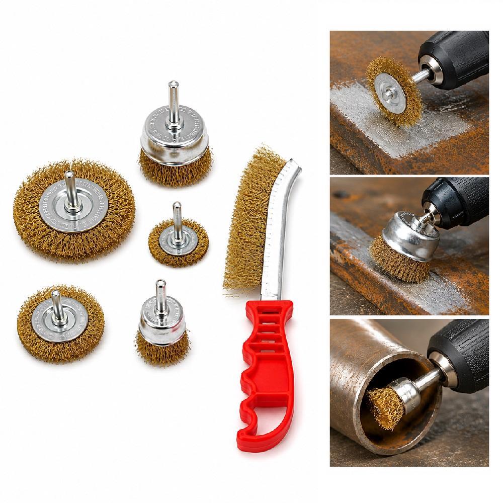 KIT 6 DISCOS ESCOVAS DE AÇO CIRCULAR PENTE ESMERILHADEIRA LIXADEIRA FURADEIRA MOTO ESMERIL RETIFICA TIRA FERRUGEM