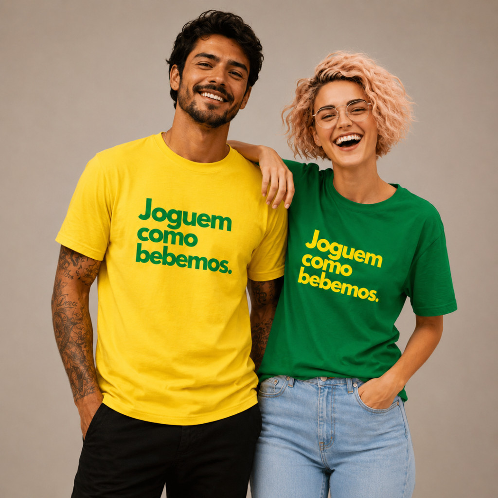 Kit Camiseta Joguem Como Bebemos Brasil Copa do Mundo Futebol Unissex Confortável Torcida Resenha