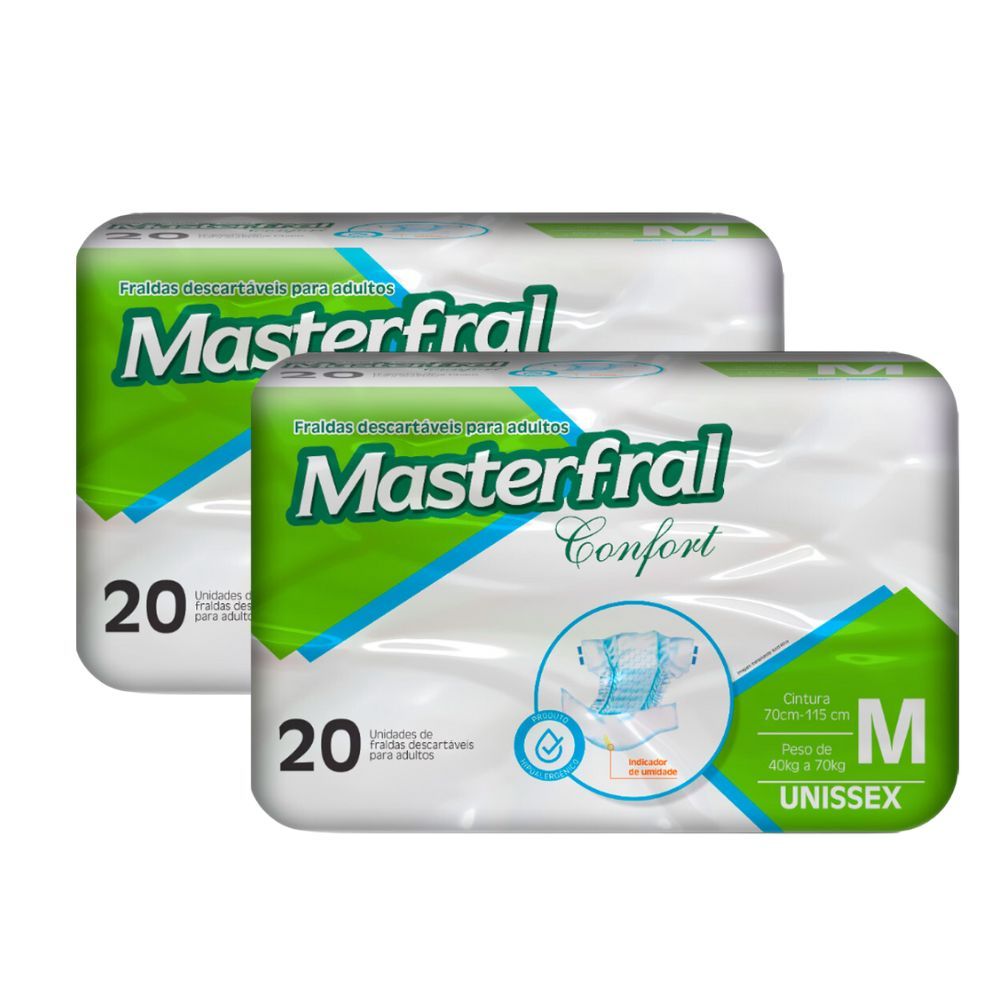 Kit 2 Fralda Geriátrico Masterfral Confort Unissex Tamanho M com 20 Unidades
