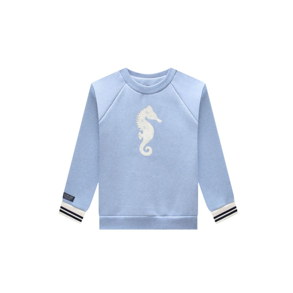 Blusão Menino em Moletom Felpado Estampado Onda Marinha