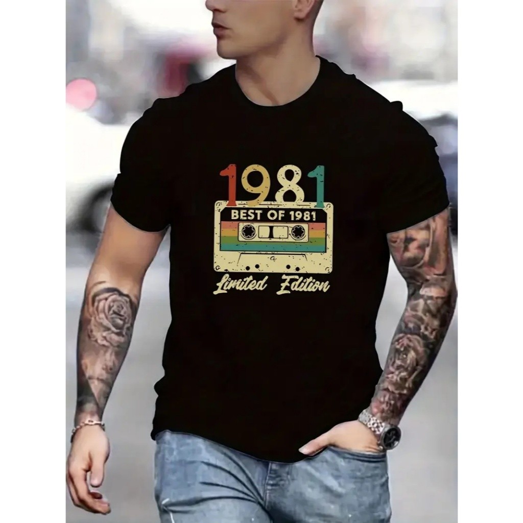 Camiseta Retrô 1981 Vintage Masculina – Edição Limitada Anos 80 Estilo Clássico Estampa Fita Cassete Algodão Top