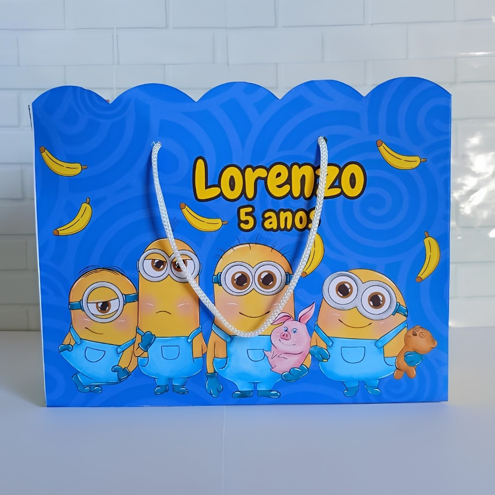 Sacolinha Personalizada Surpresa Minions  (20x15x7cm)   Lembrancinhas de Aniversário - PEGUE E MONTE