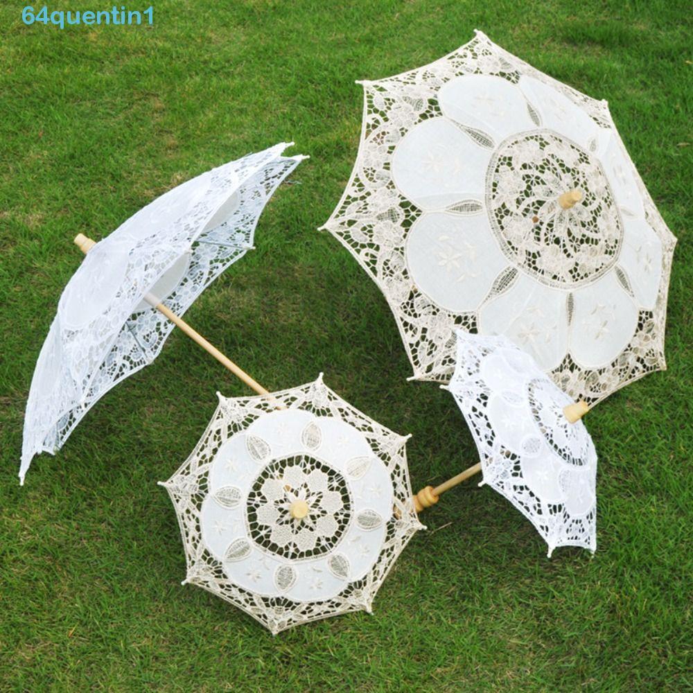 QUENTIN1 Guarda-Chuva Prop , Alça De Madeira De Algodão De Renda De Casamento , Adereço De Fotografia Oco Preto Bordado