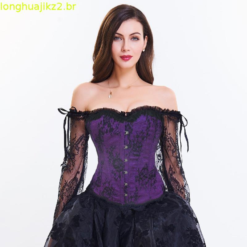 Floral Longa Cropped Feminino Sexy Espartilho Vintage Lace Up Bustier Espartilhos Overbust Top Corpete Renda Party Clube