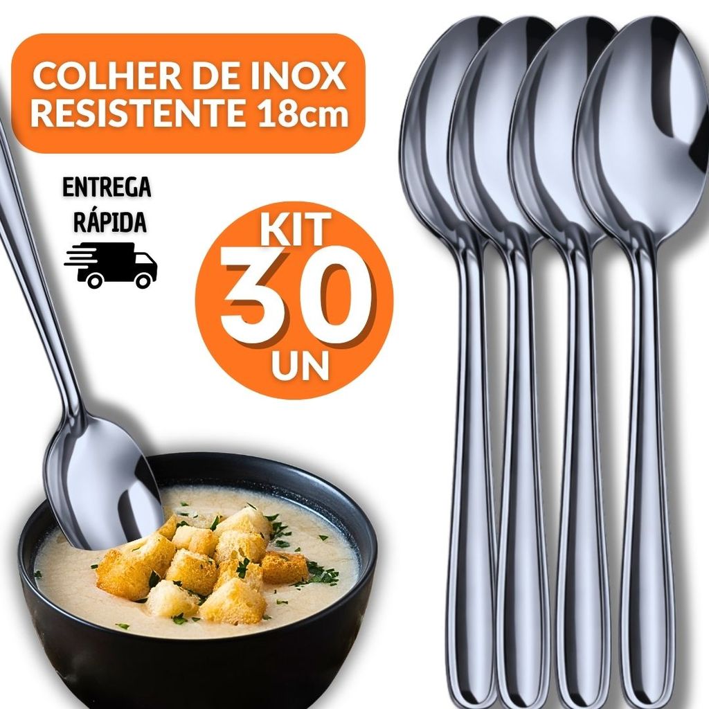 Kit 30 Peças Colher Mesa Elegante Aço Inox Casa Restaurante Churrascaria Pizzaria Lanchonete Buffet Utilidades Arraiá