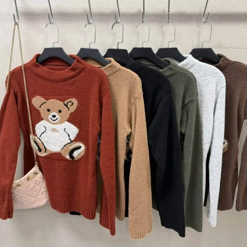 Blusa de Frio Urso de Musse Tricot Blusa de Modal Urso em Musse outono Tricô