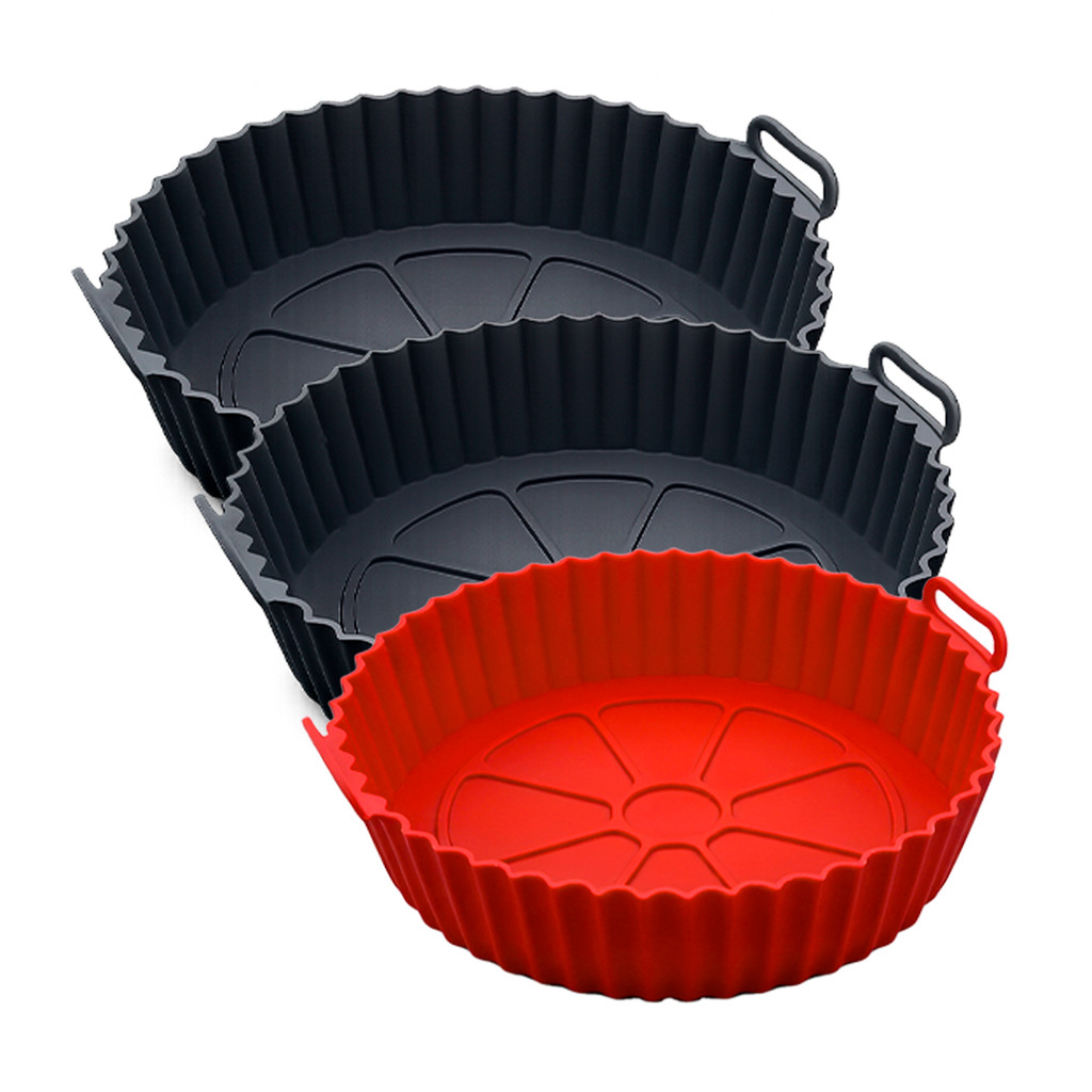 Kit 3 Formas Silicone Air Fryer Forno Microondas Fritadeira Assadeira Reutilizável Antiaderente Mini