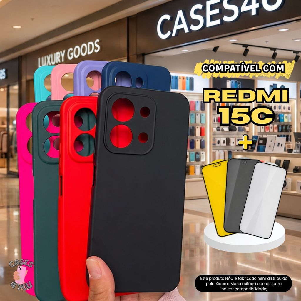 Capa Capinha compatível com Xiaomi Redmi 15C + Película 3D Cerâmica Privacidade 