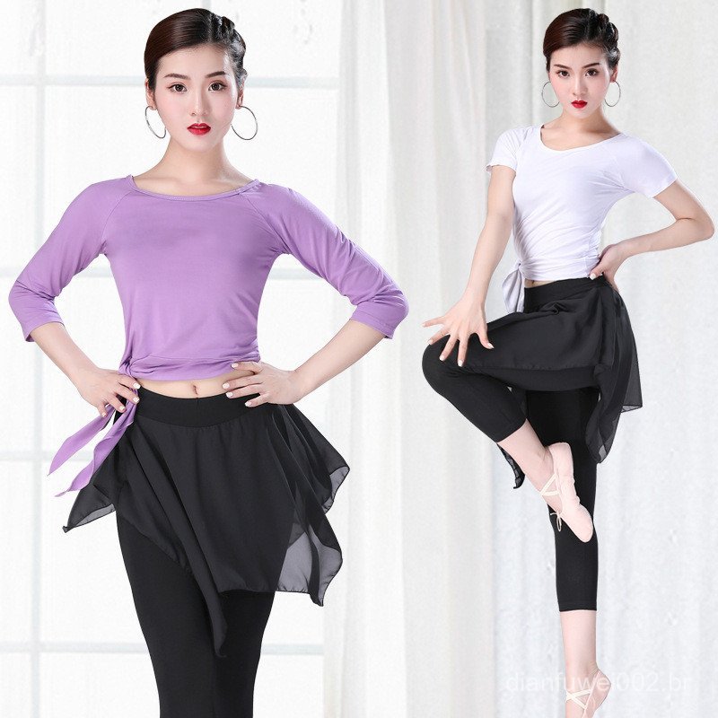 Conjunto de fantasia de dança para mulheres adultas, macacão para exame de arte, calças-saia de chiffon para dança latin
