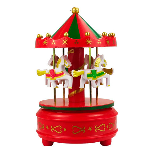 Mini Carrossel Vermelho Gira Música 17cm