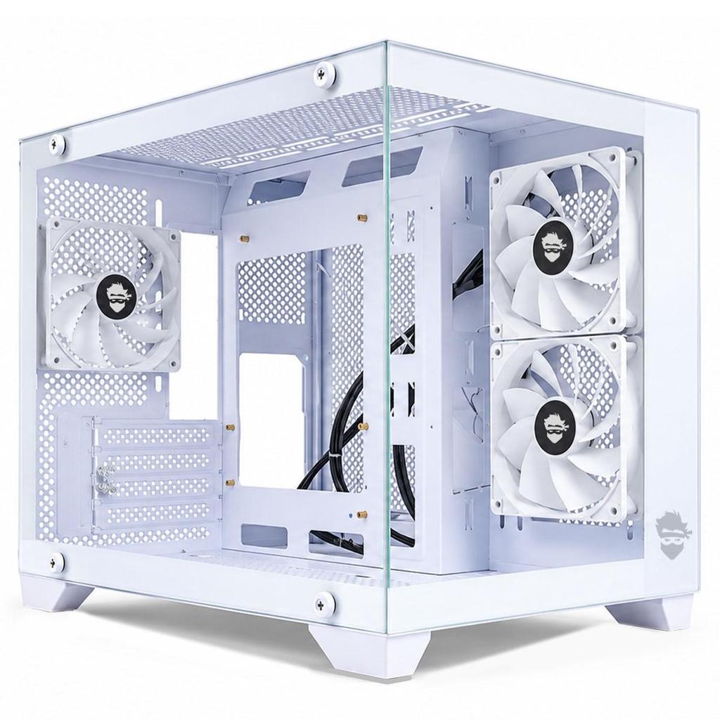 Gabinete Gamer Ninja Akyra X3 White, Mid Tower, Vidro Temperado, M-ATX, Com 3 Fans, Sem Fonte, Branco