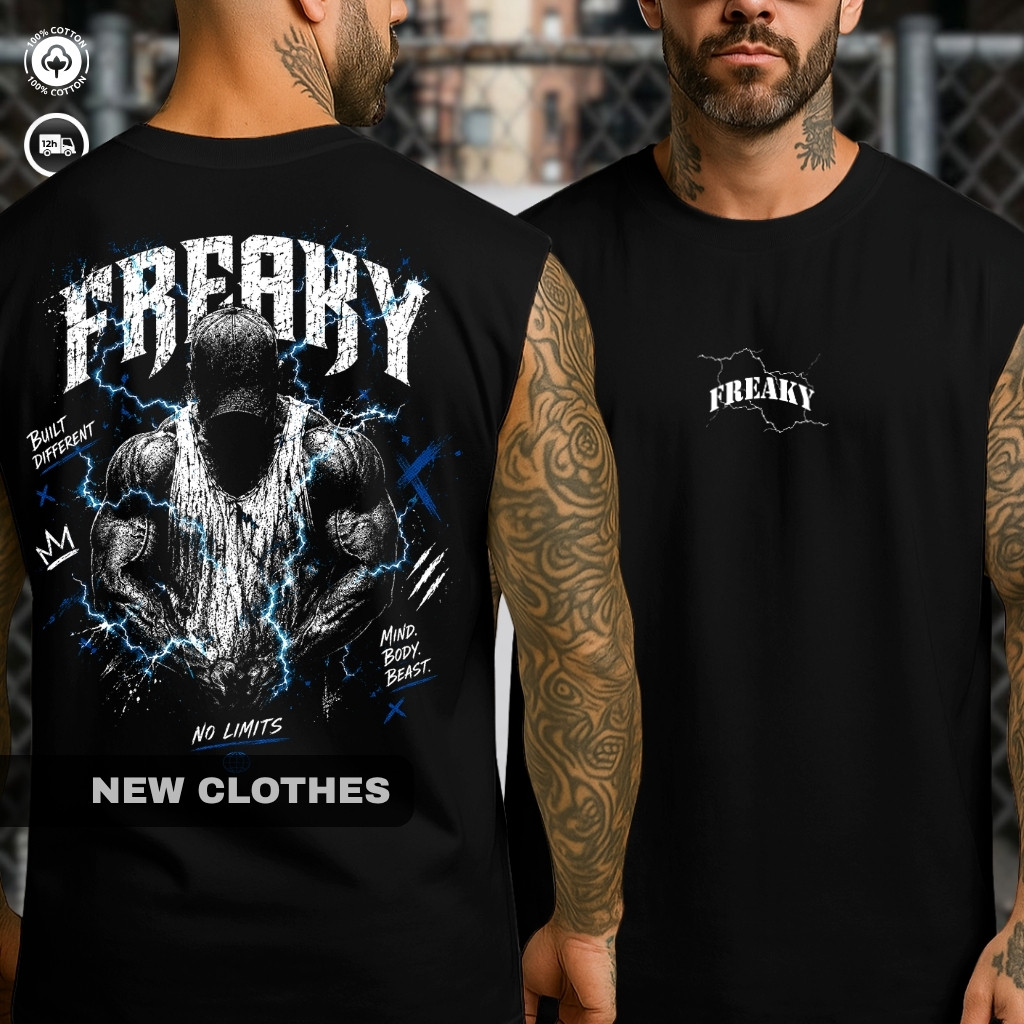 Regata Oversized Treino Hardcore Freaky Thunder Academia Beast Mode Ganley Gym Streetwear Camisa Unissex 100% Algodão