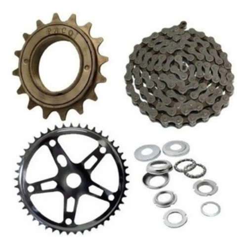 Kit Relação Bike Coroa 46 Dentes + Catraca 16 Dentes + Corrente TEC Grossa + Central Esferado Cromado Bicicleta
