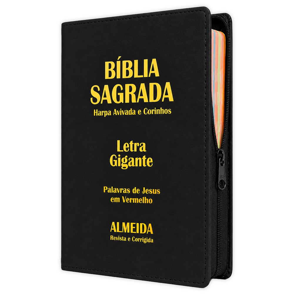 Bíblia Sagrada Zíper Preta Letra Gigante com Harpa Cristã