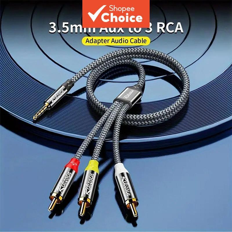 Cabo de Vídeo Riksoin 3.5mm para RCA AV de Filmadora, Cabo Estéreo de Áudio e Vídeo AUX Macho 3.5mm para 3RCA Macho 9.8