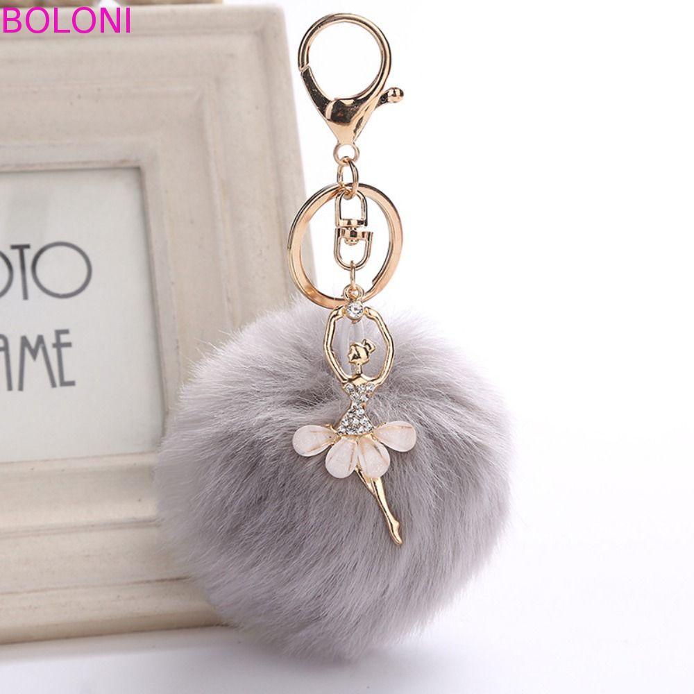 BOLONI Pequeno Anjo Carro Chaveiro Pompom Fluff Chaveiros Saco Pingentes Jóias Acessórios Feminino Trinket Bola De Pele