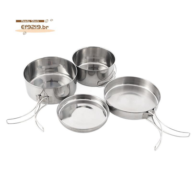 [Oferta Especial E] Conjunto De Panelas De Acampamento De Aço Inoxidável 4 Unidades/- Panela , Tigela Utensílio Para Cam