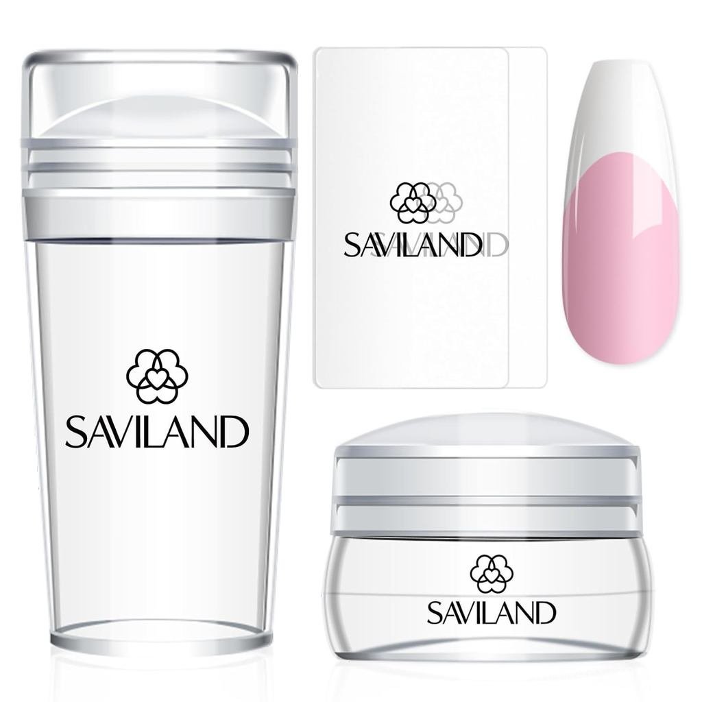 Carimbos para Manicure Francesa Saviland: Conjunto de 4 carimbos de silicone transparente para unhas, com carimbos de ge