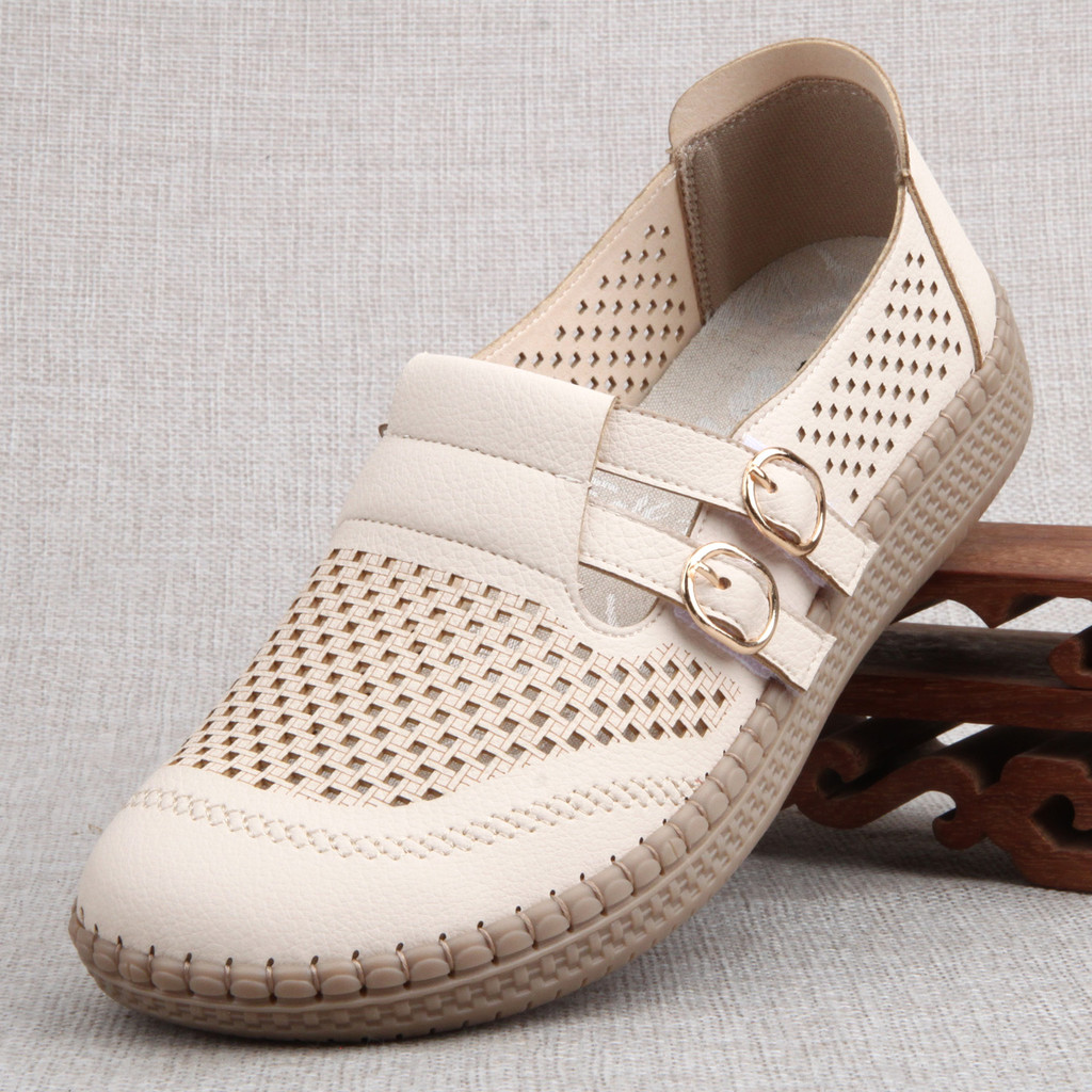 Velho pequim sapatos de pano verão oco respirável sapatos femininos mãe sapatos planos idosos sapatos casuais sapatos ta