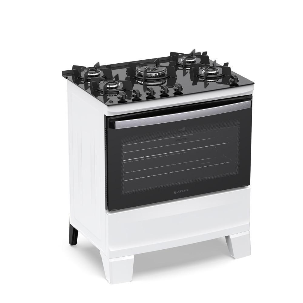 Fogão 5 Bocas Atlas Agile Up Com Mesa De Vidro A Gás Bivolt Branco