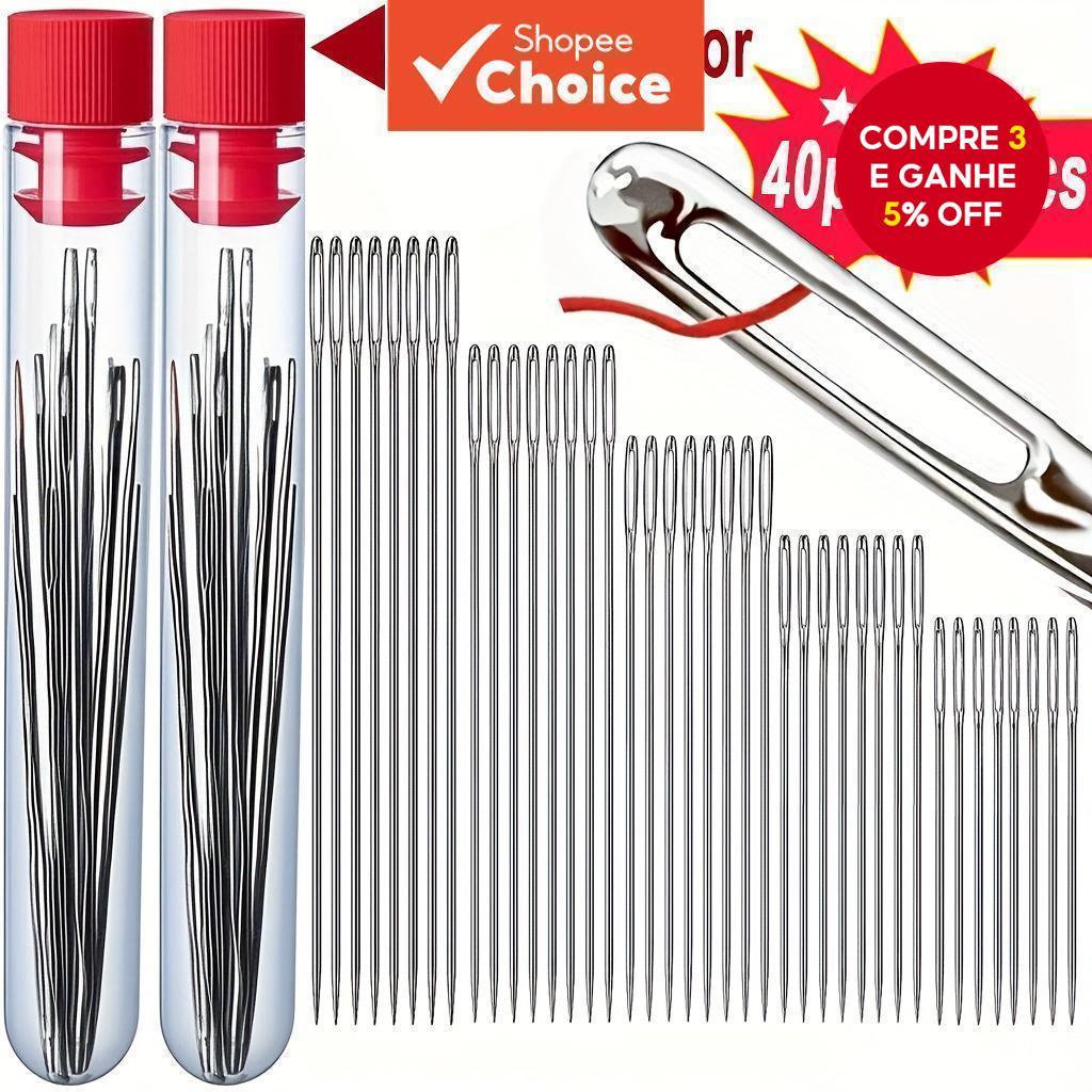 40 peças/80 peças Agulhas de Costura para Olho Grande em Aço Inoxidável - Kit Profissional de Agulhas Artesanais para