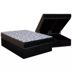Cama Box Baú Queen: Colchão Anatômico Ortobom D33 / EP ISO 100 Ultra Firme + Base CRC Suede Black(158x198)