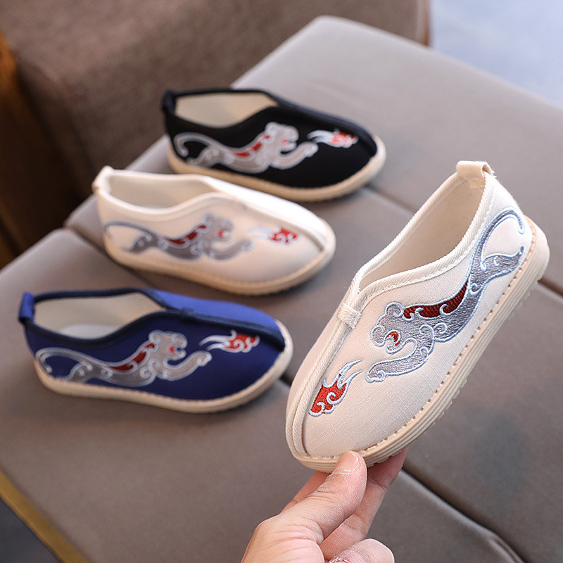 Crianças sapatos bordados estilo chinês traje antigo respirável Hanfu sapatos de desempenho estilo étnico meninos velho 