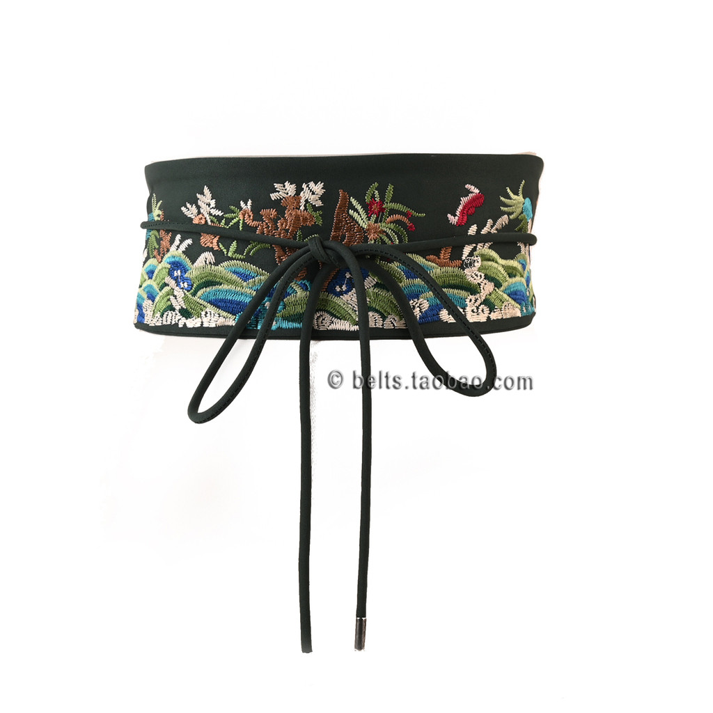 Melhorado Retro moderno bordado acessórios femininos acessórios saia chinesa calças rendas moda pano cinto vermelho